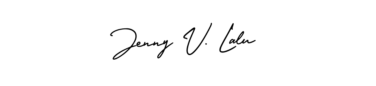 Use a signature maker to create a handwritten signature online. With this signature software, you can design (AmerikaSignatureDemo-Regular) your own signature for name Jenny V. Lalu. Jenny V. Lalu signature style 3 images and pictures png