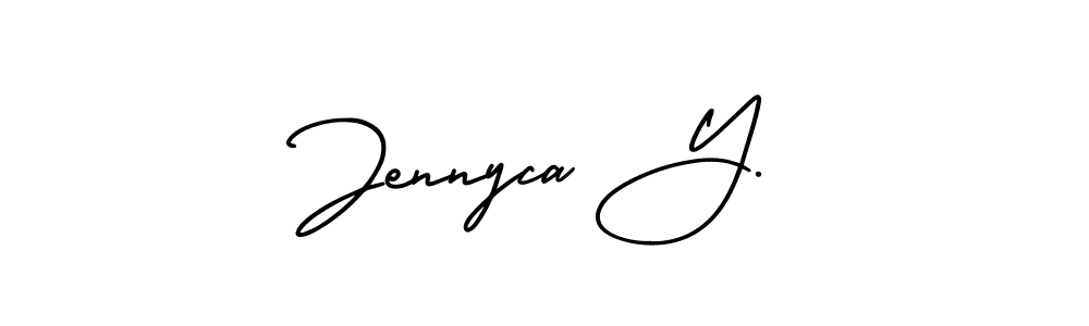You should practise on your own different ways (AmerikaSignatureDemo-Regular) to write your name (Jennyca Y.) in signature. don't let someone else do it for you. Jennyca Y. signature style 3 images and pictures png