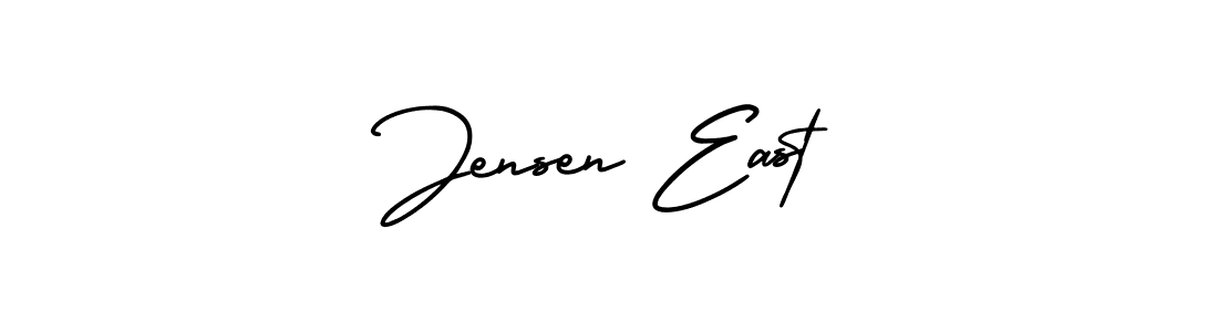 You should practise on your own different ways (AmerikaSignatureDemo-Regular) to write your name (Jensen East) in signature. don't let someone else do it for you. Jensen East signature style 3 images and pictures png