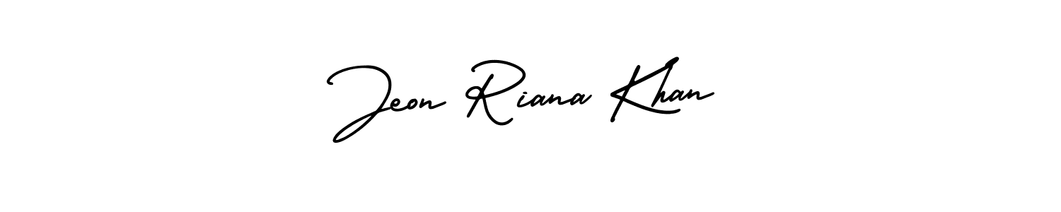 The best way (AmerikaSignatureDemo-Regular) to make a short signature is to pick only two or three words in your name. The name Jeon Riana Khan include a total of six letters. For converting this name. Jeon Riana Khan signature style 3 images and pictures png