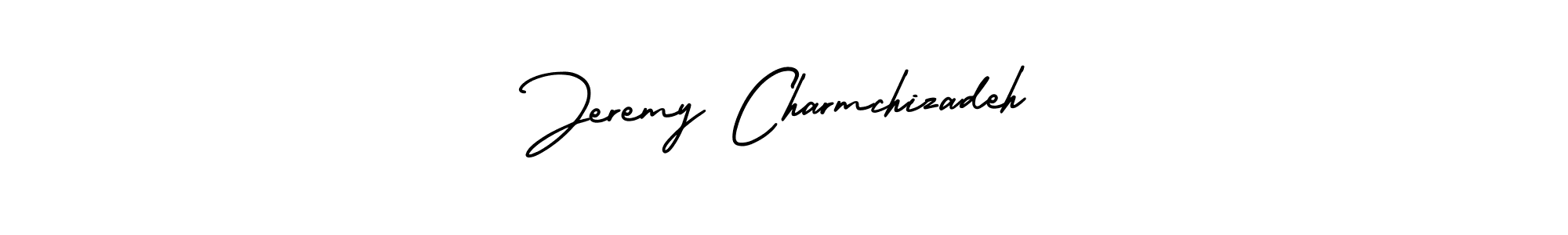You should practise on your own different ways (AmerikaSignatureDemo-Regular) to write your name (Jeremy Charmchizadeh) in signature. don't let someone else do it for you. Jeremy Charmchizadeh signature style 3 images and pictures png