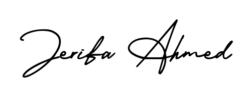 The AmerikaSignatureDemo-Regular handwriting style adds charm and authenticity to name Jerifa Ahmed. A wonderful choice for personal thank-you notes. Jerifa Ahmed signature style 3 images and pictures png