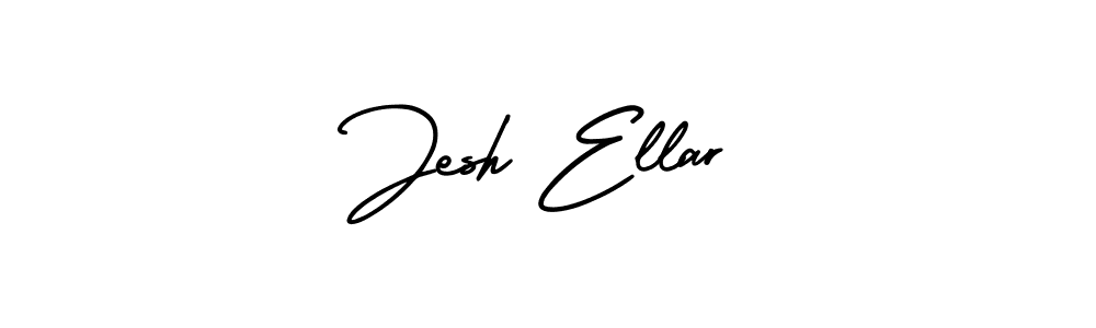 You should practise on your own different ways (AmerikaSignatureDemo-Regular) to write your name (Jesh Ellar) in signature. don't let someone else do it for you. Jesh Ellar signature style 3 images and pictures png
