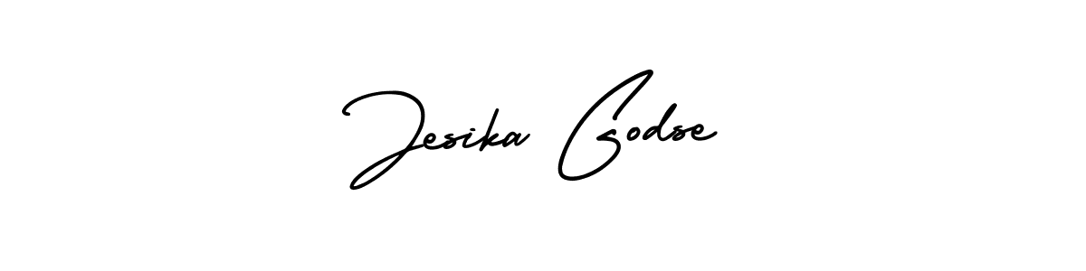 You should practise on your own different ways (AmerikaSignatureDemo-Regular) to write your name (Jesika Godse) in signature. don't let someone else do it for you. Jesika Godse signature style 3 images and pictures png