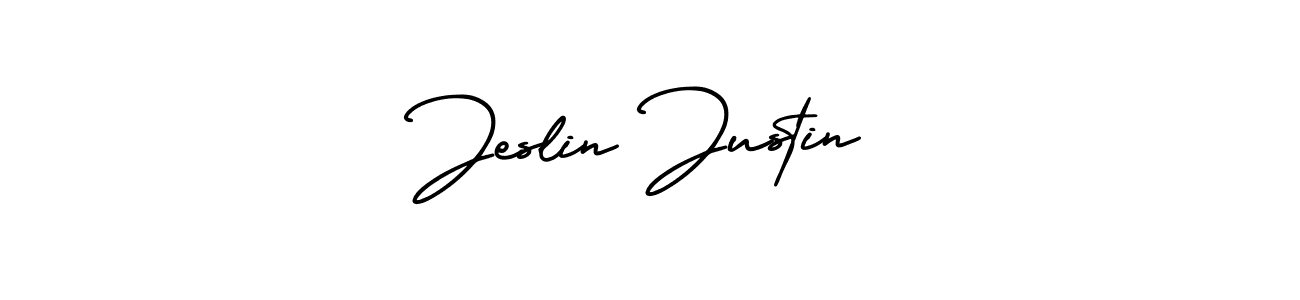 How to Draw Jeslin Justin signature style? AmerikaSignatureDemo-Regular is a latest design signature styles for name Jeslin Justin. Jeslin Justin signature style 3 images and pictures png