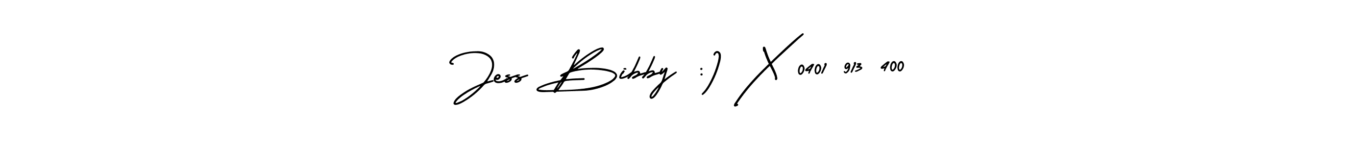 This is the best signature style for the Jess Bibby :) X 0401 913 400 name. Also you like these signature font (AmerikaSignatureDemo-Regular). Mix name signature. Jess Bibby :) X 0401 913 400 signature style 3 images and pictures png