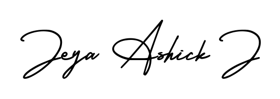 A timeless handwritten aesthetic for Jeya Ashick J. The AmerikaSignatureDemo-Regular font gives your signature a handcrafted feel with natural curves. Jeya Ashick J signature style 3 images and pictures png