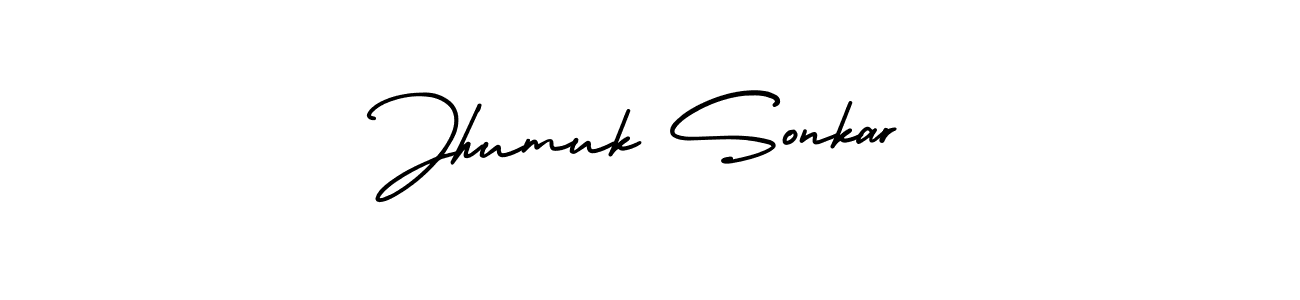 The best way (AmerikaSignatureDemo-Regular) to make a short signature is to pick only two or three words in your name. The name Jhumuk Sonkar include a total of six letters. For converting this name. Jhumuk Sonkar signature style 3 images and pictures png