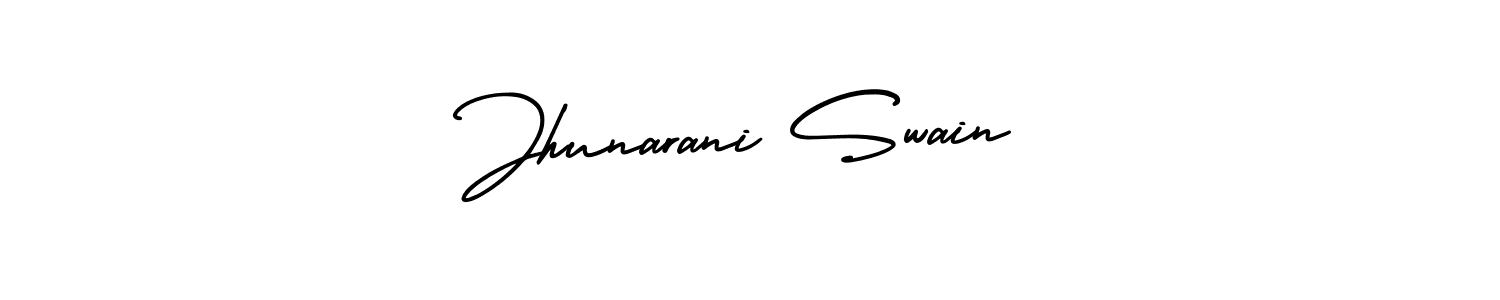 The best way (AmerikaSignatureDemo-Regular) to make a short signature is to pick only two or three words in your name. The name Jhunarani Swain include a total of six letters. For converting this name. Jhunarani Swain signature style 3 images and pictures png