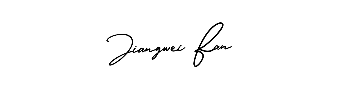 You should practise on your own different ways (AmerikaSignatureDemo-Regular) to write your name (Jiangwei Fan) in signature. don't let someone else do it for you. Jiangwei Fan signature style 3 images and pictures png