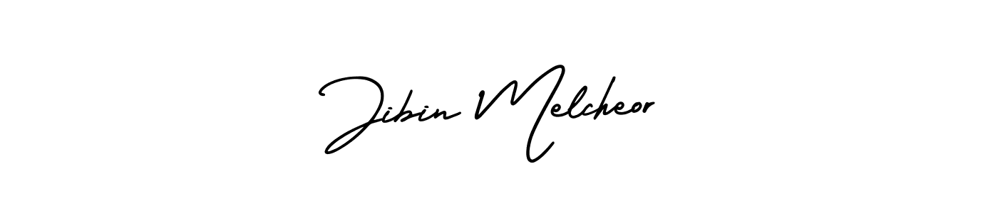 This is the best signature style for the Jibin Melcheor name. Also you like these signature font (AmerikaSignatureDemo-Regular). Mix name signature. Jibin Melcheor signature style 3 images and pictures png