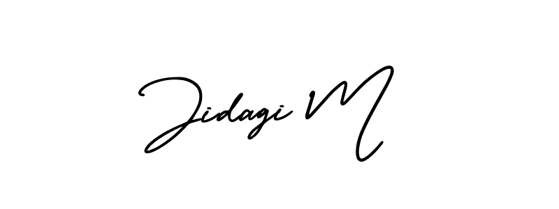 You should practise on your own different ways (AmerikaSignatureDemo-Regular) to write your name (Jidagi M) in signature. don't let someone else do it for you. Jidagi M signature style 3 images and pictures png
