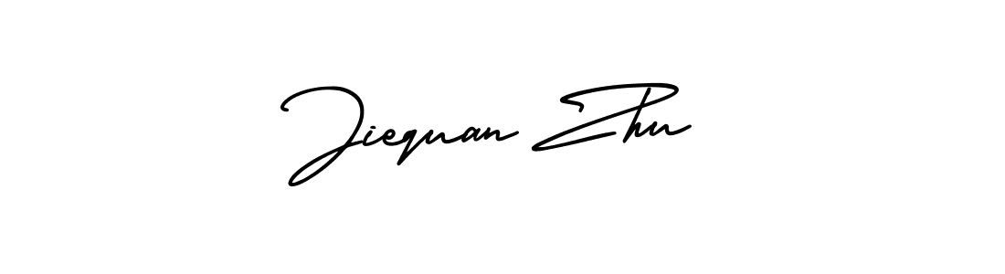 The best way (AmerikaSignatureDemo-Regular) to make a short signature is to pick only two or three words in your name. The name Jiequan Zhu include a total of six letters. For converting this name. Jiequan Zhu signature style 3 images and pictures png