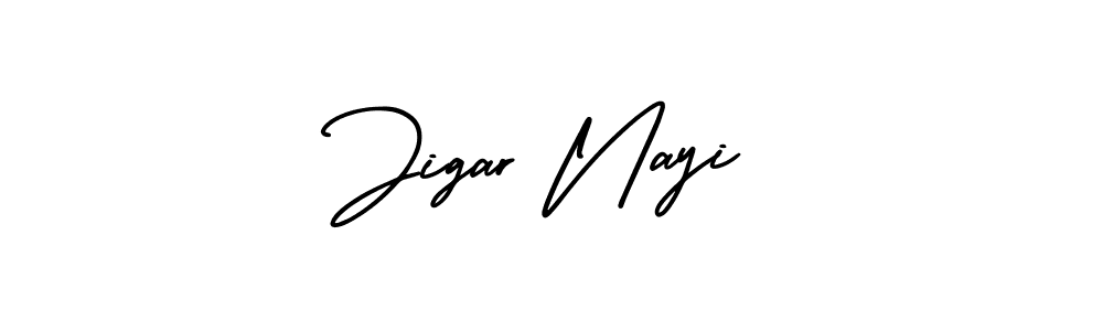 You should practise on your own different ways (AmerikaSignatureDemo-Regular) to write your name (Jigar Nayi) in signature. don't let someone else do it for you. Jigar Nayi signature style 3 images and pictures png