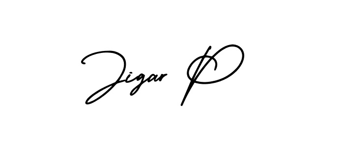 Use a signature maker to create a handwritten signature online. With this signature software, you can design (AmerikaSignatureDemo-Regular) your own signature for name Jigar P. Jigar P signature style 3 images and pictures png