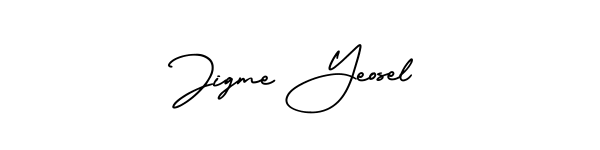 You should practise on your own different ways (AmerikaSignatureDemo-Regular) to write your name (Jigme Yeosel) in signature. don't let someone else do it for you. Jigme Yeosel signature style 3 images and pictures png