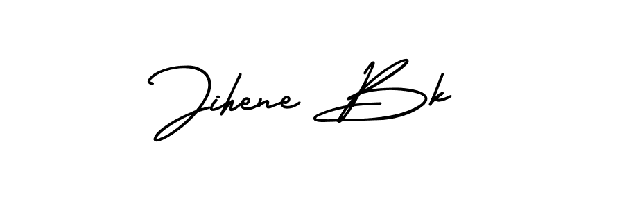 How to make Jihene Bk name signature. Use AmerikaSignatureDemo-Regular style for creating short signs online. This is the latest handwritten sign. Jihene Bk signature style 3 images and pictures png