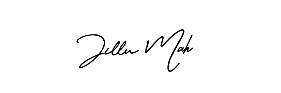 You should practise on your own different ways (AmerikaSignatureDemo-Regular) to write your name (Jillu Mah) in signature. don't let someone else do it for you. Jillu Mah signature style 3 images and pictures png