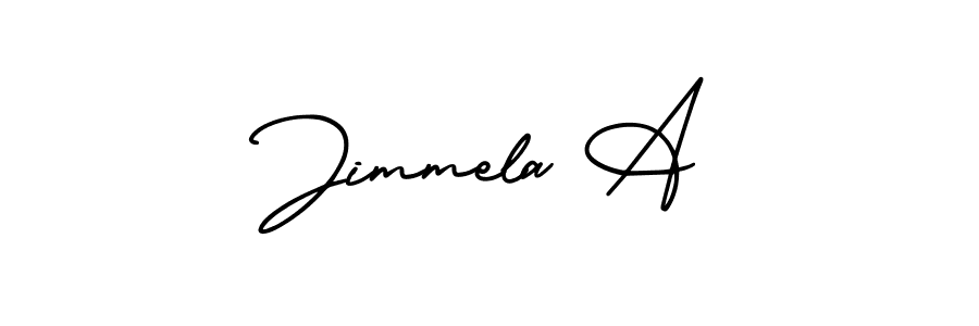 You should practise on your own different ways (AmerikaSignatureDemo-Regular) to write your name (Jimmela A) in signature. don't let someone else do it for you. Jimmela A signature style 3 images and pictures png
