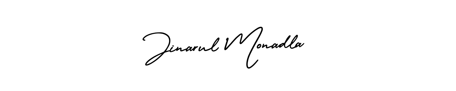 You should practise on your own different ways (AmerikaSignatureDemo-Regular) to write your name (Jinarul Monadla) in signature. don't let someone else do it for you. Jinarul Monadla signature style 3 images and pictures png