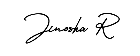 Practice writing Jinosha R with the flow of AmerikaSignatureDemo-Regular lettering. A fantastic source of inspiration for developing your personal signature style. Jinosha R signature style 3 images and pictures png