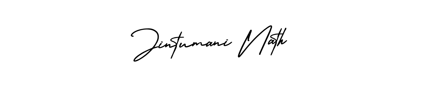 The best way (AmerikaSignatureDemo-Regular) to make a short signature is to pick only two or three words in your name. The name Jintumani Nath include a total of six letters. For converting this name. Jintumani Nath signature style 3 images and pictures png