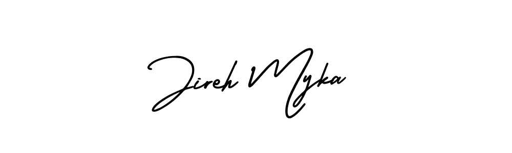The best way (AmerikaSignatureDemo-Regular) to make a short signature is to pick only two or three words in your name. The name Jireh Myka include a total of six letters. For converting this name. Jireh Myka signature style 3 images and pictures png
