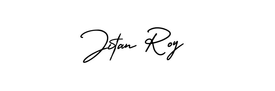 The best way (AmerikaSignatureDemo-Regular) to make a short signature is to pick only two or three words in your name. The name Jitan Roy include a total of six letters. For converting this name. Jitan Roy signature style 3 images and pictures png
