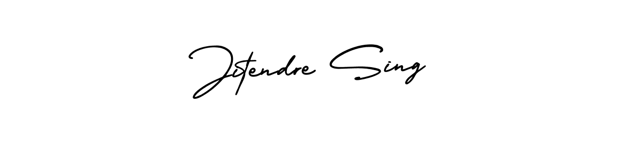 The best way (AmerikaSignatureDemo-Regular) to make a short signature is to pick only two or three words in your name. The name Jitendre Sing include a total of six letters. For converting this name. Jitendre Sing signature style 3 images and pictures png