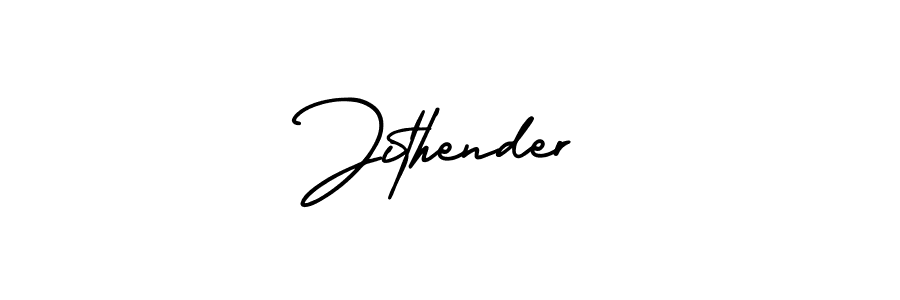 You should practise on your own different ways (AmerikaSignatureDemo-Regular) to write your name (Jithender) in signature. don't let someone else do it for you. Jithender signature style 3 images and pictures png