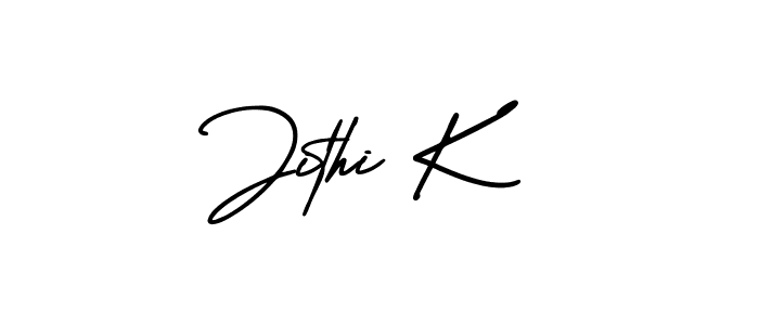 You should practise on your own different ways (AmerikaSignatureDemo-Regular) to write your name (Jithi K) in signature. don't let someone else do it for you. Jithi K signature style 3 images and pictures png