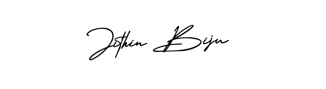 You should practise on your own different ways (AmerikaSignatureDemo-Regular) to write your name (Jithin Biju) in signature. don't let someone else do it for you. Jithin Biju signature style 3 images and pictures png