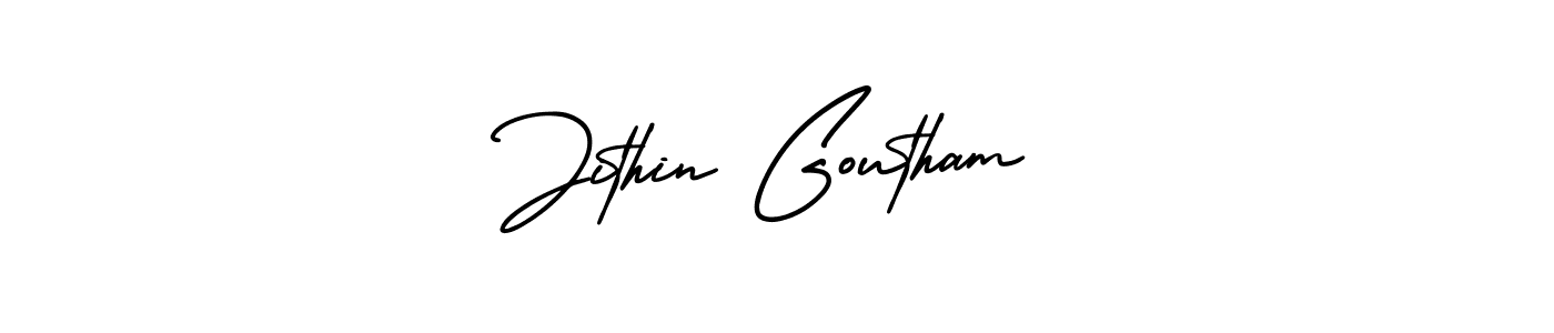 Jithin Goutham stylish signature style. Best Handwritten Sign (AmerikaSignatureDemo-Regular) for my name. Handwritten Signature Collection Ideas for my name Jithin Goutham. Jithin Goutham signature style 3 images and pictures png