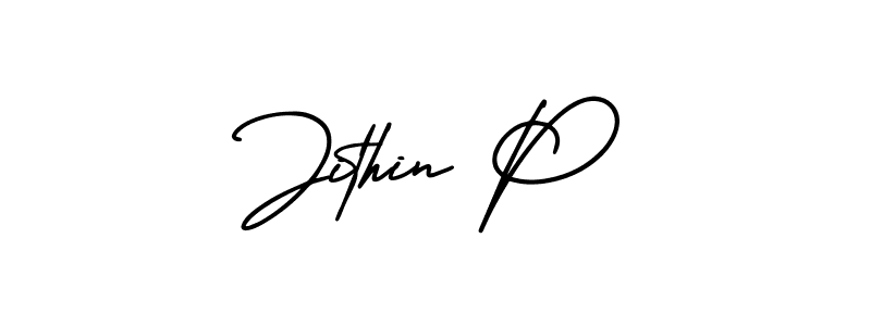 The best way (AmerikaSignatureDemo-Regular) to make a short signature is to pick only two or three words in your name. The name Jithin P include a total of six letters. For converting this name. Jithin P signature style 3 images and pictures png