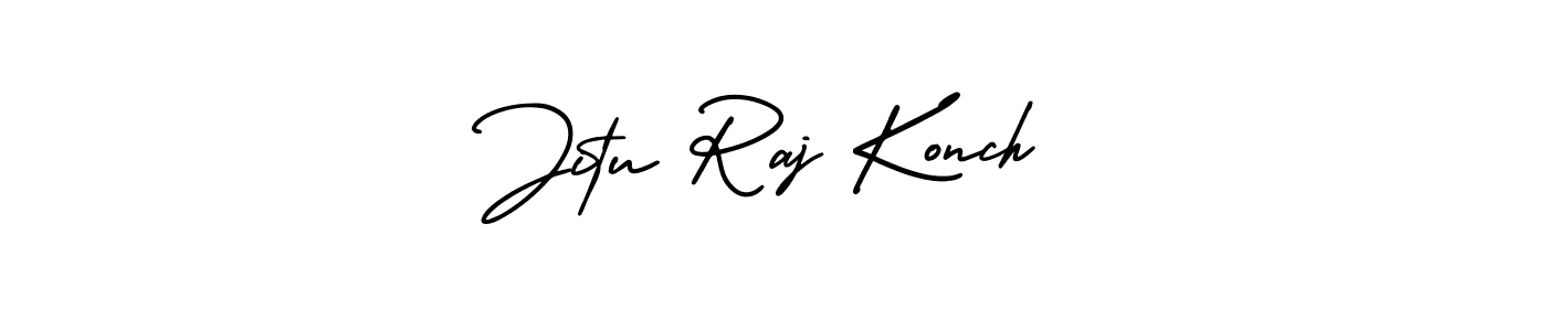 The best way (AmerikaSignatureDemo-Regular) to make a short signature is to pick only two or three words in your name. The name Jitu Raj Konch include a total of six letters. For converting this name. Jitu Raj Konch signature style 3 images and pictures png