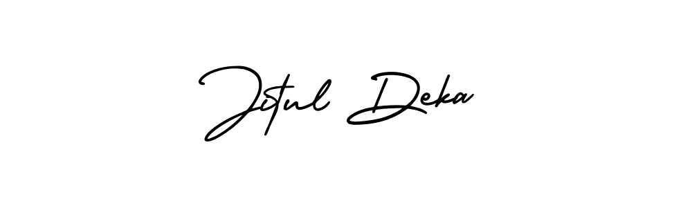 You should practise on your own different ways (AmerikaSignatureDemo-Regular) to write your name (Jitul Deka) in signature. don't let someone else do it for you. Jitul Deka signature style 3 images and pictures png