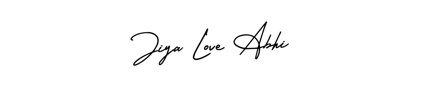 You should practise on your own different ways (AmerikaSignatureDemo-Regular) to write your name (Jiya Love Abhi) in signature. don't let someone else do it for you. Jiya Love Abhi signature style 3 images and pictures png