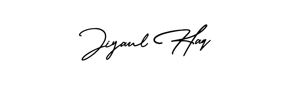 The best way (AmerikaSignatureDemo-Regular) to make a short signature is to pick only two or three words in your name. The name Jiyaul Haq include a total of six letters. For converting this name. Jiyaul Haq signature style 3 images and pictures png