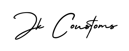 Personalize your online presence with Jk Coustoms signature rendered in elegant AmerikaSignatureDemo-Regular font. Great for website footers and blogs. Jk Coustoms signature style 3 images and pictures png