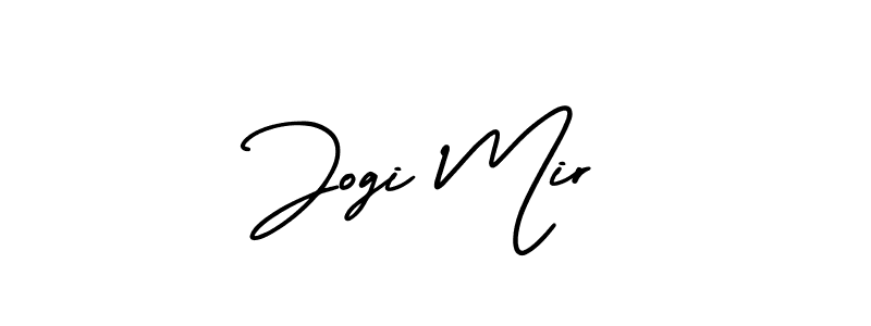 You should practise on your own different ways (AmerikaSignatureDemo-Regular) to write your name (Jogi Mir) in signature. don't let someone else do it for you. Jogi Mir signature style 3 images and pictures png