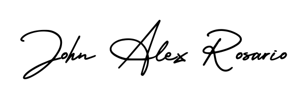 The AmerikaSignatureDemo-Regular handwriting style adds charm and authenticity to name John Alex Rosario. A wonderful choice for personal thank-you notes. John Alex Rosario signature style 3 images and pictures png