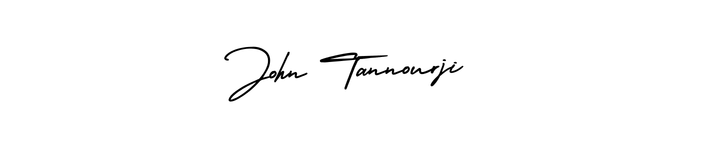 You should practise on your own different ways (AmerikaSignatureDemo-Regular) to write your name (John Tannourji) in signature. don't let someone else do it for you. John Tannourji signature style 3 images and pictures png