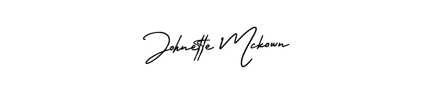 AmerikaSignatureDemo-Regular is a professional signature style that is perfect for those who want to add a touch of class to their signature. It is also a great choice for those who want to make their signature more unique. Get Johnette Mckown name to fancy signature for free. Johnette Mckown signature style 3 images and pictures png