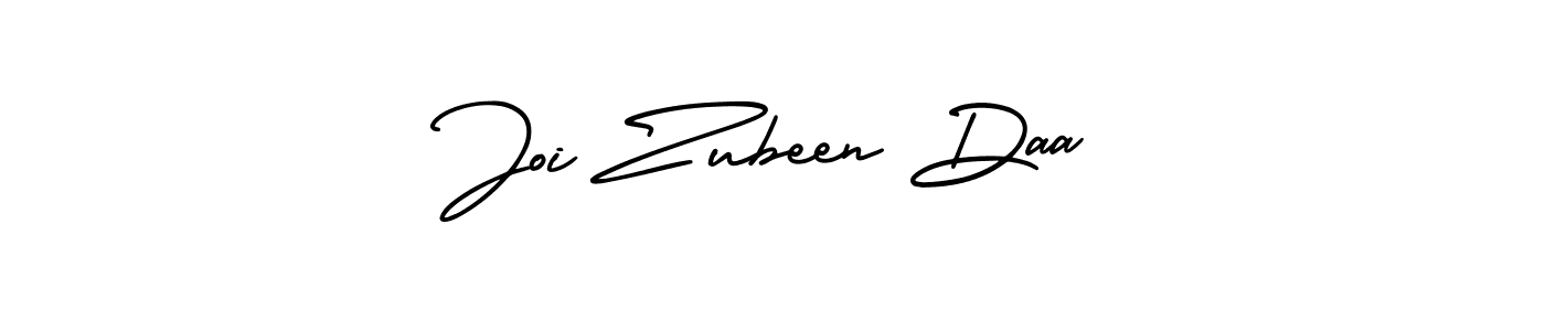 The best way (AmerikaSignatureDemo-Regular) to make a short signature is to pick only two or three words in your name. The name Joi Zubeen Daa include a total of six letters. For converting this name. Joi Zubeen Daa signature style 3 images and pictures png