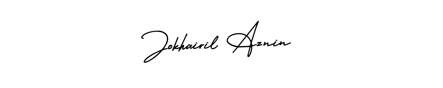 You should practise on your own different ways (AmerikaSignatureDemo-Regular) to write your name (Jokhairil Aznin) in signature. don't let someone else do it for you. Jokhairil Aznin signature style 3 images and pictures png