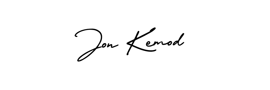 You should practise on your own different ways (AmerikaSignatureDemo-Regular) to write your name (Jon Kemod) in signature. don't let someone else do it for you. Jon Kemod signature style 3 images and pictures png