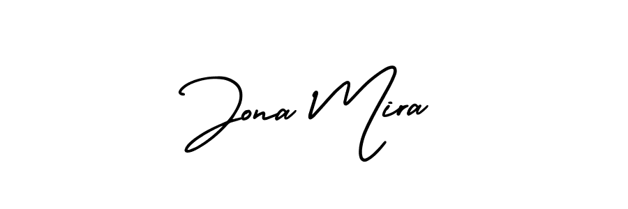 AmerikaSignatureDemo-Regular is a professional signature style that is perfect for those who want to add a touch of class to their signature. It is also a great choice for those who want to make their signature more unique. Get Jona Mira name to fancy signature for free. Jona Mira signature style 3 images and pictures png