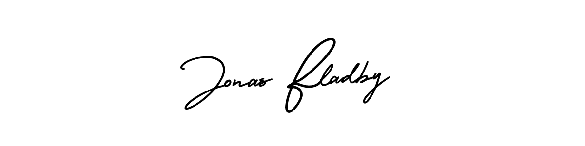 How to make Jonas Fladby name signature. Use AmerikaSignatureDemo-Regular style for creating short signs online. This is the latest handwritten sign. Jonas Fladby signature style 3 images and pictures png