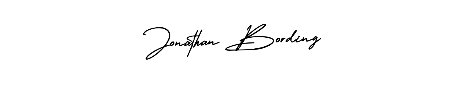 You should practise on your own different ways (AmerikaSignatureDemo-Regular) to write your name (Jonathan Bording) in signature. don't let someone else do it for you. Jonathan Bording signature style 3 images and pictures png