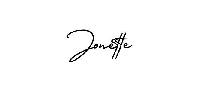The best way (AmerikaSignatureDemo-Regular) to make a short signature is to pick only two or three words in your name. The name Jonette include a total of six letters. For converting this name. Jonette signature style 3 images and pictures png